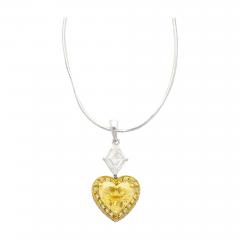 Natural GIA Certified 2 02 Carat Fancy Yellow Diamond Heart Platinum Necklace - 3517456