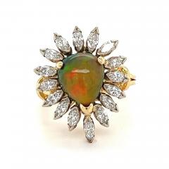 Natural Pear Shape Opal and Marquise Cut Diamond Halo Ring - 3633403