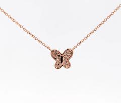 Natural Pink Diamond Butterfly Charm Floating Pendant Necklace in 18K Rose Gold - 3513038