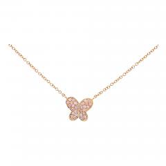 Natural Pink Diamond Butterfly Charm Floating Pendant Necklace in 18K Rose Gold - 3610219