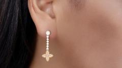 Natural Pink White Diamond Floral Drop Earrings in 18k White and Rose Gold - 3500105