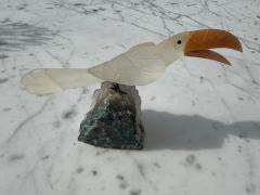 Natural Quartz Toucan Stone Parrot Perched on Amethyst Geode - 4519094