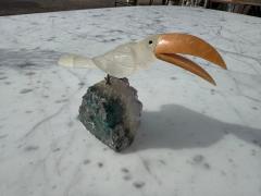 Natural Quartz Toucan Stone Parrot Perched on Amethyst Geode - 4519097