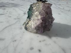 Natural Quartz Toucan Stone Parrot Perched on Amethyst Geode - 4519098