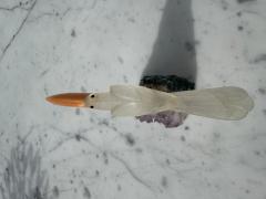 Natural Quartz Toucan Stone Parrot Perched on Amethyst Geode - 4519109