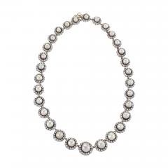 Natural Saltwater Button Pearl and Diamond Necklace - 2631940