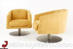Natuzzi Mid Century Italia Chrome Base Swivel Lounge Chairs A Pair - 2356296