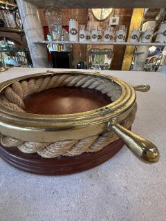 Nautical Ship Wheel Brass and Rope Catchall 1970s - 4516016