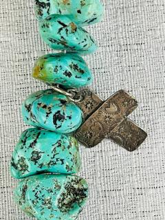 Navajo Turquoise and Pearls Necklace with Sterling Silver Cross Pendants - 2971303