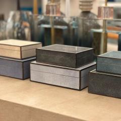 Navy Blue Shagreen Macassar Ebony Box with Bone Inlay - 4190927