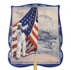 Navy Sailor Patriotic Printed Paddle Fan Early 20th Century - 4026942