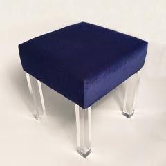 Navy Velvet Low Stools with Lucite Legs Pair - 3149319