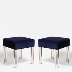 Navy Velvet Low Stools with Lucite Legs Pair - 3149975