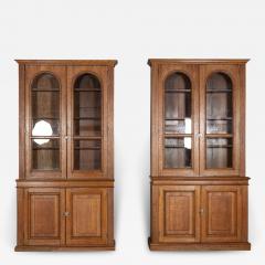 Near Pair Arched Oak Glazed Apothecary Cabinets - 2922062