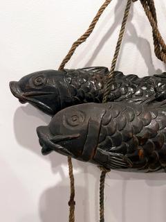 Near Pair of Japanese Jizai Kagi Wood Koi Folk Art Sculptures - 2818865