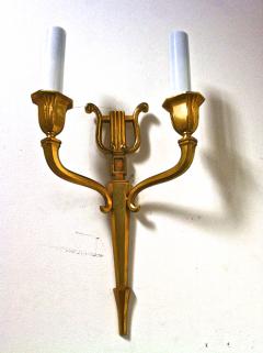 Neo Classic Pair of 40s French Gold Bronze Sconces - 423159