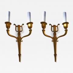 Neo Classic Pair of 40s French Gold Bronze Sconces - 423605
