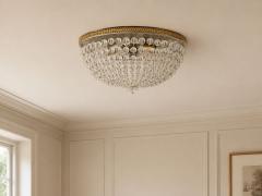 Neoclassical Basket Flush Mount Ceiling Light Bronze Crystal France 20th c  - 4686126