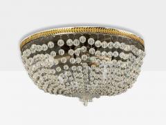 Neoclassical Basket Flush Mount Ceiling Light Bronze Crystal France 20th c  - 4686132