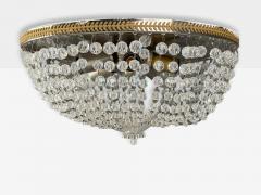Neoclassical Basket Flush Mount Ceiling Light Bronze Crystal France 20th c  - 4686134