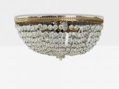 Neoclassical Basket Flush Mount Ceiling Light Bronze Crystal France 20th c  - 4686135