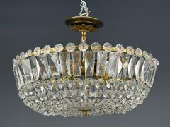 Neoclassical Basket Pendant Light Bronze Crystal France 20th c  - 4470315