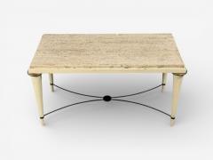 Neoclassical Coffee Table Travertine Wood Bronze USA 1960s - 4531578