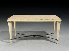 Neoclassical Coffee Table Travertine Wood Bronze USA 1960s - 4531579