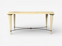 Neoclassical Coffee Table Travertine Wood Bronze USA 1960s - 4531581