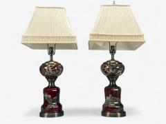 Neoclassical Cranberry Glass Decoupage Cherub Table Lamps USA 1930s - 4376152