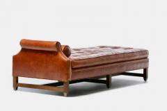 Neoclassical Daybed in Antique Chestnut Leather with Walnut and Brass Base - 3253683