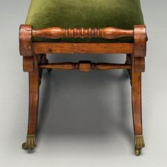 Neoclassical English Regency Rolling Benches Carved Wood Bronze Green Velvet - 3863782