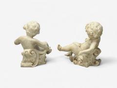 Neoclassical Faux Marble Seated Angel Busts on Sleighs Italy 1960s - 4350061