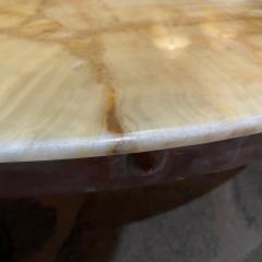 Neoclassical Golden Marbled Onyx Round Coffee Table Sculptural Flared Legs 1950s - 2161553