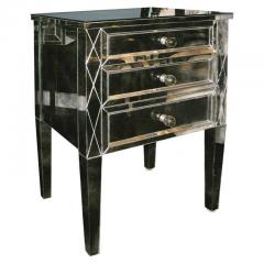 Neoclassical Modern 3 Drawer Diamond Front Beveled Smoked Mirror Nightstand - 3107917