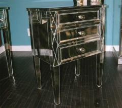 Neoclassical Modern 3 Drawer Diamond Front Beveled Smoked Mirror Nightstand - 3107920