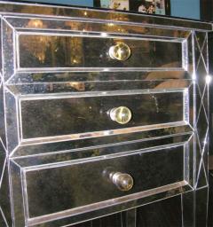 Neoclassical Modern 3 Drawer Diamond Front Beveled Smoked Mirror Nightstand - 3107930