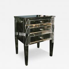 Neoclassical Modern 3 Drawer Diamond Front Beveled Smoked Mirror Nightstand - 3116155