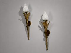 Neoclassical Monumental Torchiere Wall Sconces Brass Glass 20th c  - 4712983