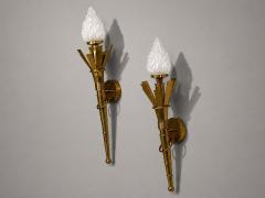 Neoclassical Monumental Torchiere Wall Sconces Brass Glass 20th c  - 4712985