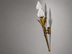 Neoclassical Monumental Torchiere Wall Sconces Brass Glass 20th c  - 4712986