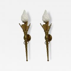 Neoclassical Monumental Torchiere Wall Sconces Brass Glass 20th c  - 4716591