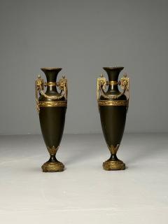 Neoclassical Pair of Large Urns Gilt Bronze Green Painted Metal 1970s - 3795462