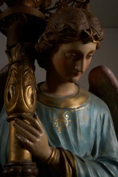 Neoclassical Polychrome Wood and Gilt Metal Angel Floor Lamps 19th Century - 4510695