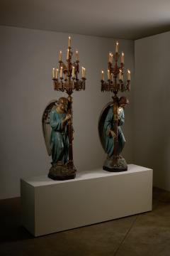 Neoclassical Polychrome Wood and Gilt Metal Angel Floor Lamps 19th Century - 4510699