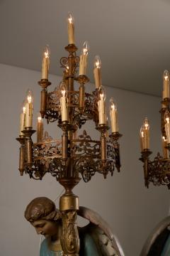 Neoclassical Polychrome Wood and Gilt Metal Angel Floor Lamps 19th Century - 4510700