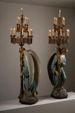 Neoclassical Polychrome Wood and Gilt Metal Angel Floor Lamps 19th Century - 4510701