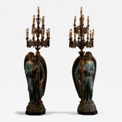 Neoclassical Polychrome Wood and Gilt Metal Angel Floor Lamps 19th Century - 4510959