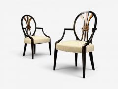 Neoclassical Prince of Wales Armchairs Ebonized Wood Gilt Silk USA 19th c  - 4643292