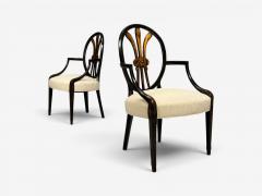 Neoclassical Prince of Wales Armchairs Ebonized Wood Gilt Silk USA 19th c  - 4643293